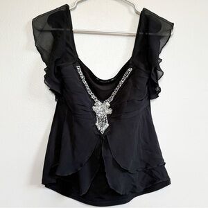 Arden B Black Blouse with Silver Embellishment
